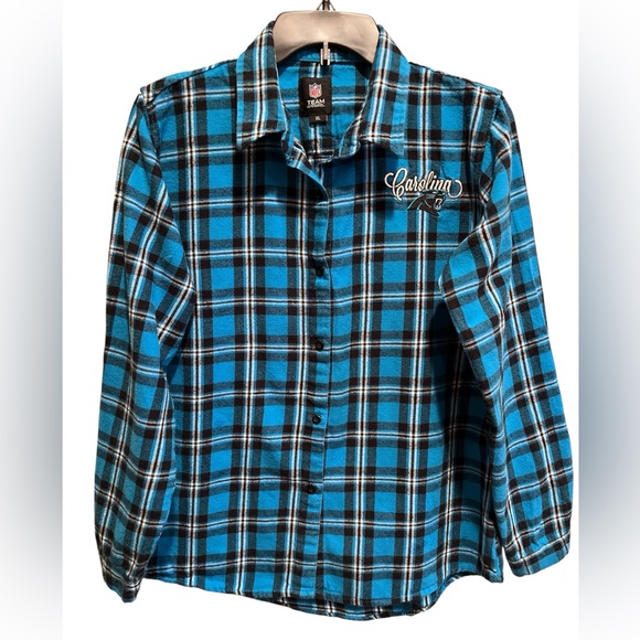 NFL Team Apparel Tops - NFL Team Apparel Carolina Panthers Plaid Flannel Button-Down Shirt Women’s XL